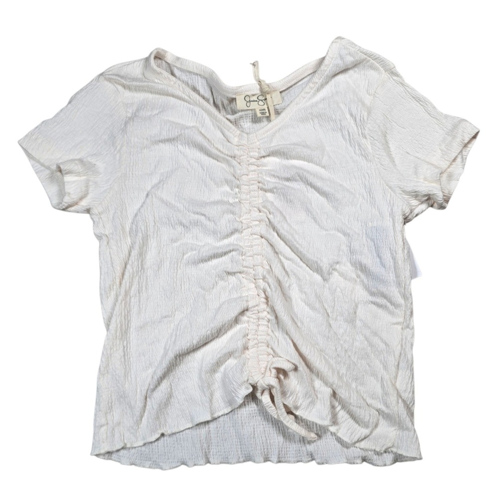 Jessica Simpson Girls Sea Salt White Cinched Front Textured Top L 10 NWT
